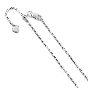 1.15mm Rhodium Plated Sterling Silver Adjust. Box Chain Necklace, 30in